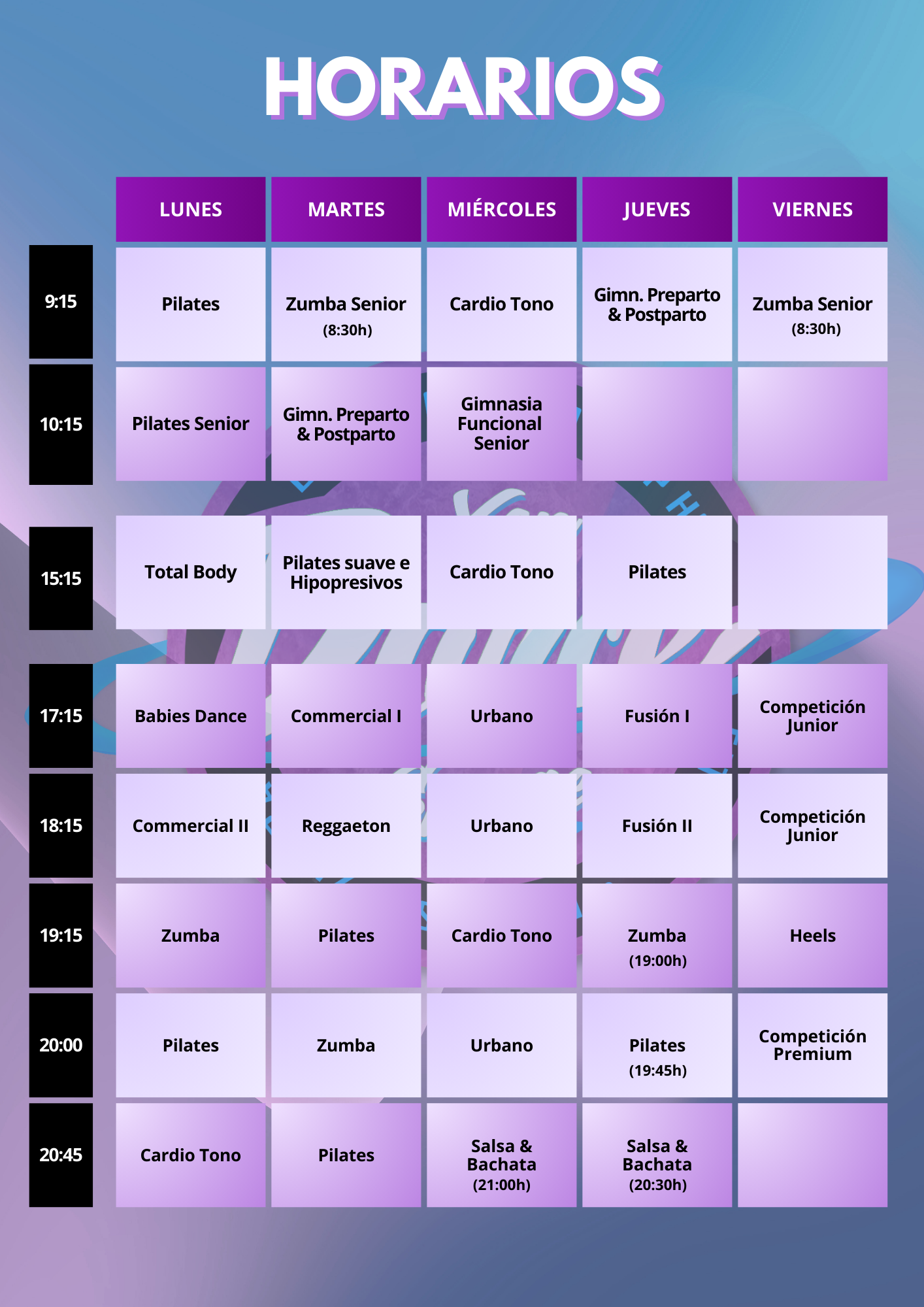 Horario Xen Dance Space 2025-2026